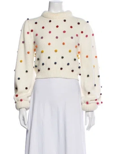 Pre-owned Farm Rio Patterned Mock Neck Sweater In White