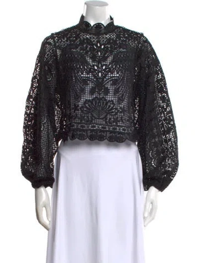 Pre-owned Farm Rio Patterned Mock Neck Top In Black