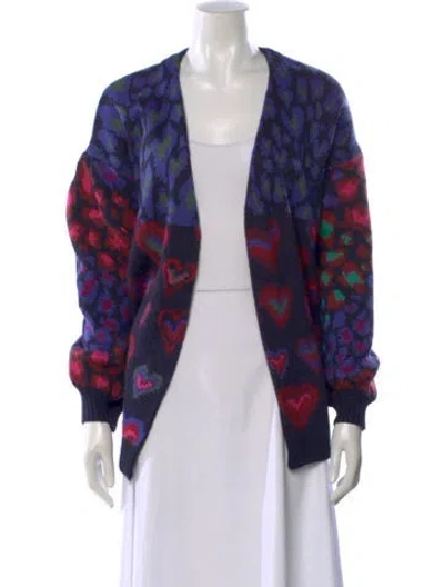 Pre-owned Farm Rio Patterned Open Front Sweater In Blue