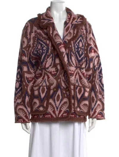 Pre-owned Farm Rio Patterned Open Front Sweater In Brown