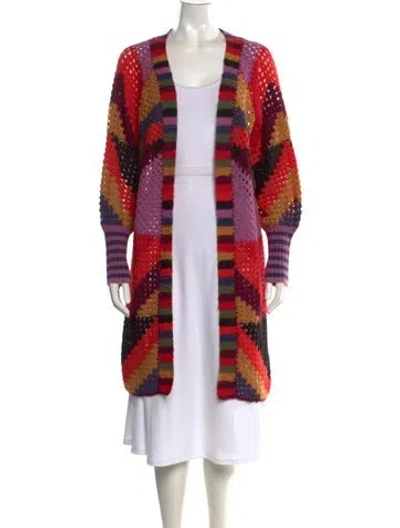Pre-owned Farm Rio Patterned Open Front Sweater In Purple