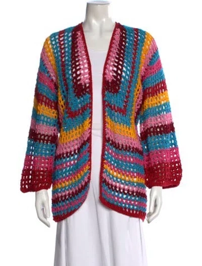 Pre-owned Farm Rio Patterned Open Front Sweater In Red