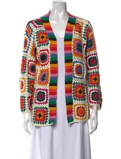 Pre-owned Farm Rio Patterned Open Front Sweater In White
