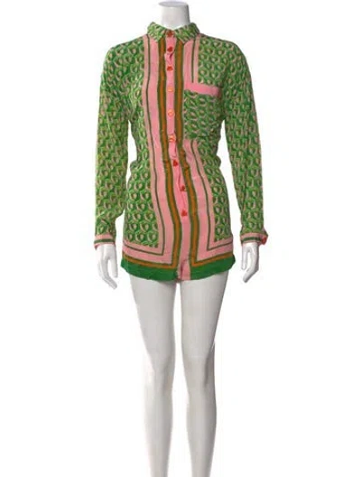 Pre-owned Farm Rio Patterned Romper In Green