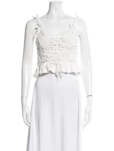 Pre-owned Farm Rio Patterned Scoop Neck Sweater In White