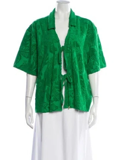Pre-owned Farm Rio Patterned Short Sleeve Top In Green