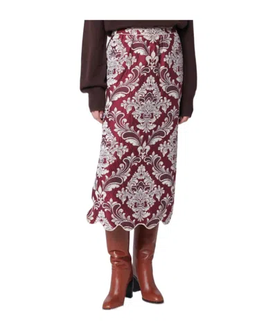 FARM RIO PATTERNED-JACQUARD SCALLOP-HEM MIDI SKIRT