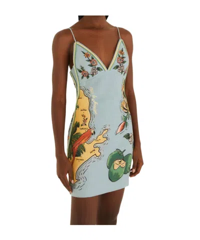 Farm Rio Beaches Path Printed Linen Mini Dress In Multi