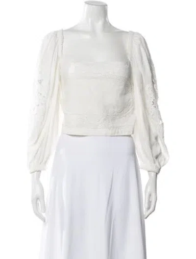 Pre-owned Farm Rio Patterned Square Neckline Blouse In White