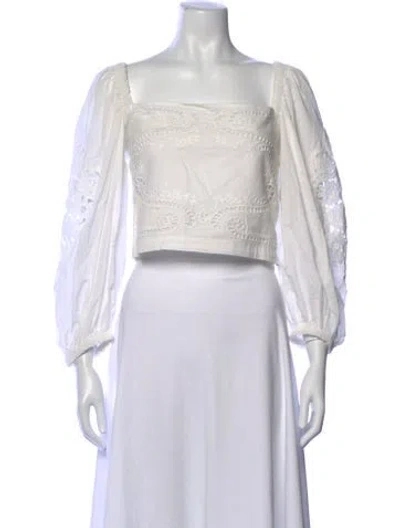 Pre-owned Farm Rio Patterned Square Neckline Crop Top In White