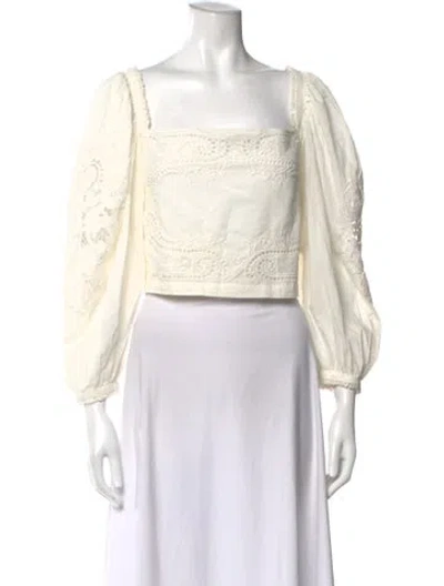Pre-owned Farm Rio Patterned Square Neckline Top In White