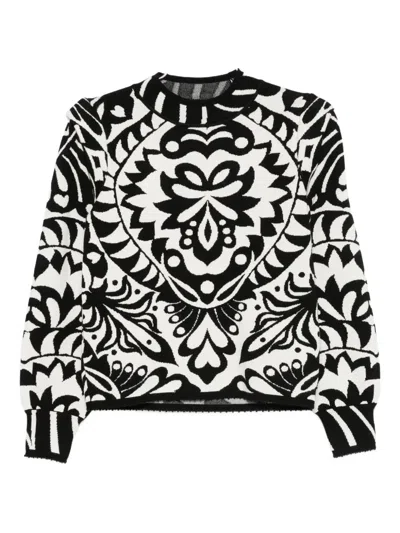Farm Rio Patterned Sweater In Black