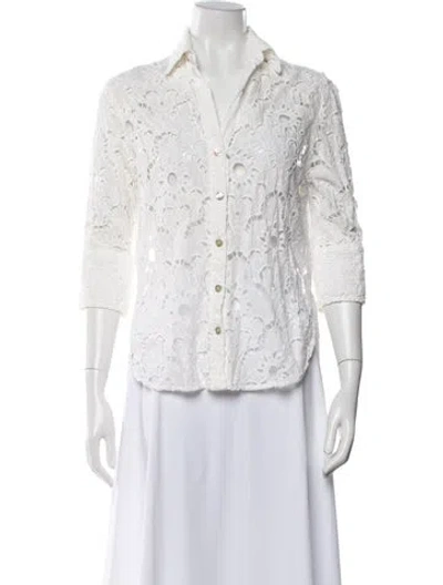 Pre-owned Farm Rio Patterned Three-quarter Sleeve Blouse In White
