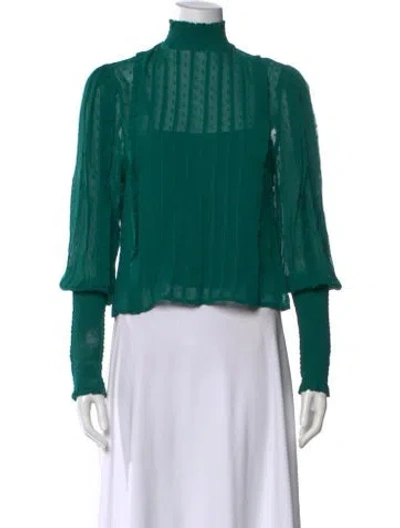 Pre-owned Farm Rio Patterned Turtleneck Blouse In Green