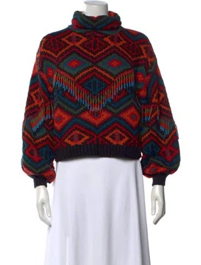 Pre-owned Farm Rio Patterned Turtleneck Sweater In Black