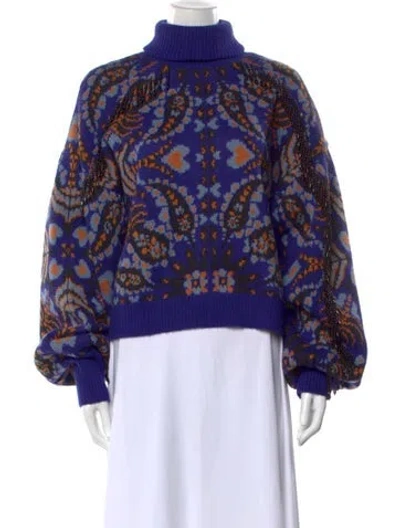 Pre-owned Farm Rio Patterned Turtleneck Sweater In Blue