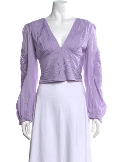 Pre-owned Farm Rio Patterned V-neck Blouse In Purple