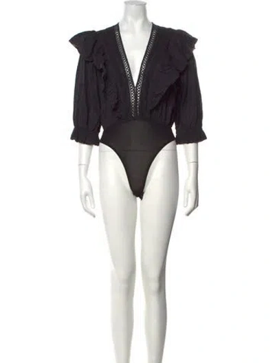 Pre-owned Farm Rio Patterned V-neck Bodysuit In Black