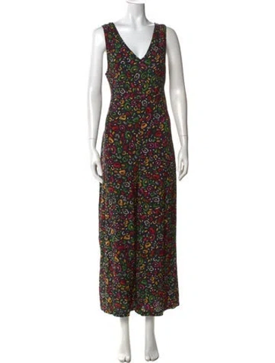 Pre-owned Farm Rio Patterned V-neck Jumpsuit In Black