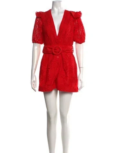 Pre-owned Farm Rio Patterned V-neck Romper W/ Tags In Red