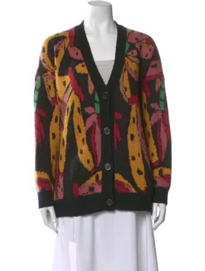 Pre-owned Farm Rio Patterned V-neck Sweater In Black