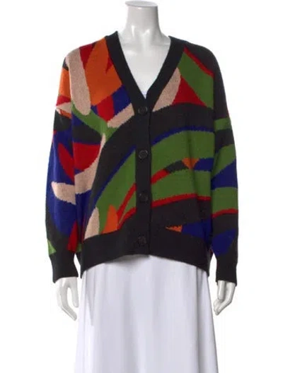 Pre-owned Farm Rio Patterned V-neck Sweater In Black
