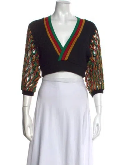 Pre-owned Farm Rio Patterned V-neck Sweater In Black