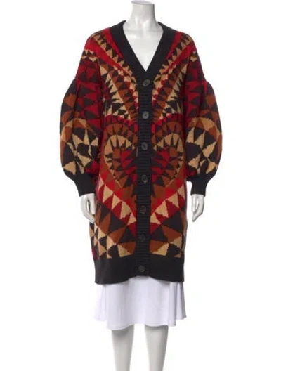 Pre-owned Farm Rio Patterned V-neck Sweater In Black