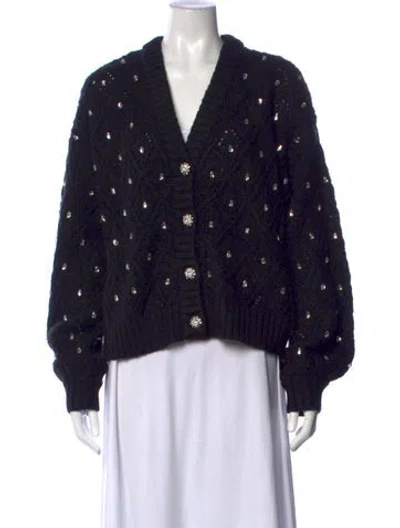 Pre-owned Farm Rio Patterned V-neck Sweater In Black