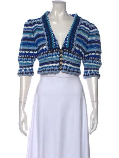 Pre-owned Farm Rio Patterned V-neck Sweater In Blue