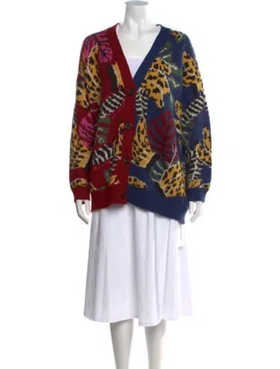Pre-owned Farm Rio Patterned V-neck Sweater In Blue/red