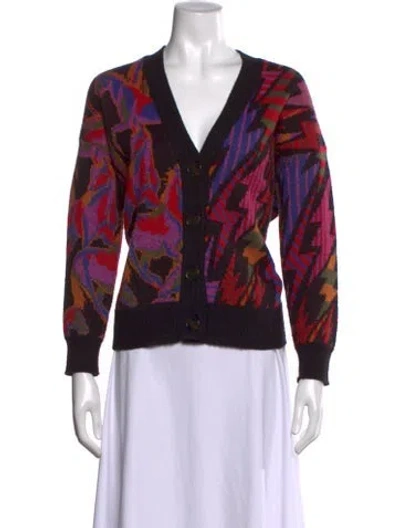 Pre-owned Farm Rio Patterned V-neck Sweater In Multicolor