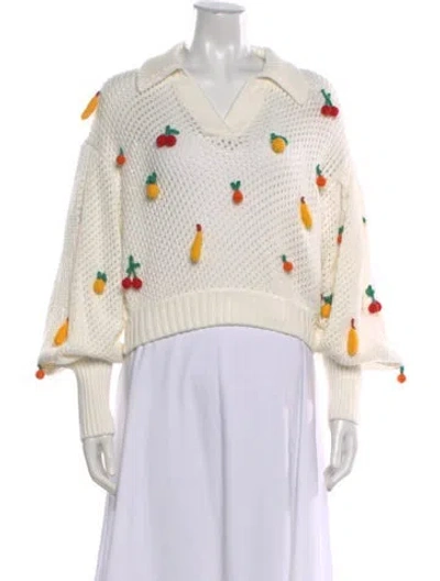 Pre-owned Farm Rio Patterned V-neck Sweater In Neutral
