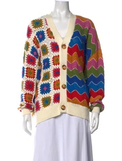 Pre-owned Farm Rio Patterned V-neck Sweater In Neutrals