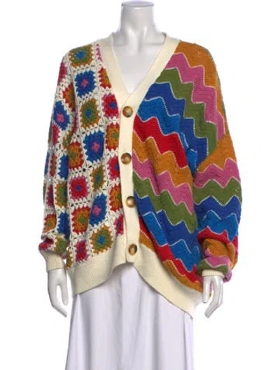 Pre-owned Farm Rio Patterned V-neck Sweater In Neutrals