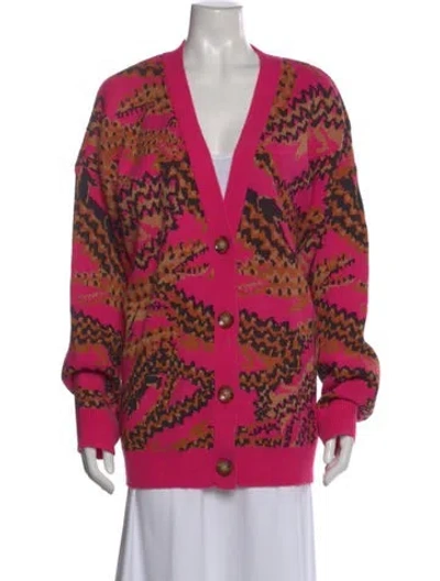 Pre-owned Farm Rio Patterned V-neck Sweater In Pink