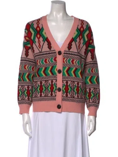 Pre-owned Farm Rio Patterned V-neck Sweater In Pink