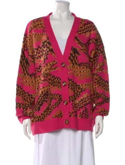 Pre-owned Farm Rio Patterned V-neck Sweater In Pink