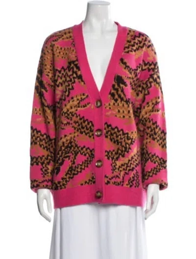 Pre-owned Farm Rio Patterned V-neck Sweater In Pink