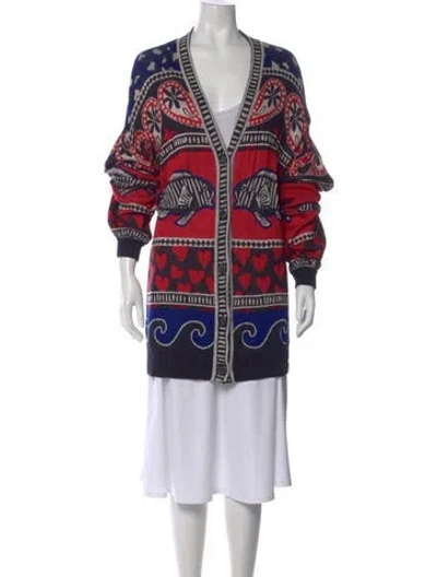 Pre-owned Farm Rio Patterned V-neck Sweater In Red
