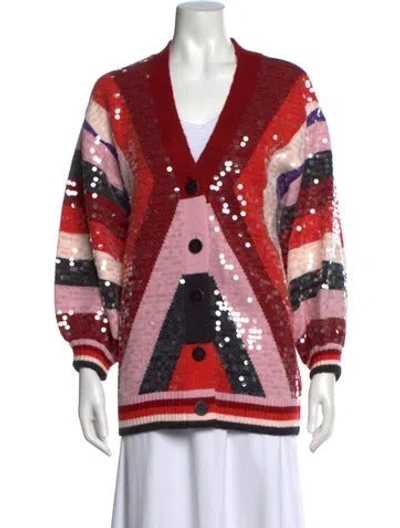Pre-owned Farm Rio Patterned V-neck Sweater In Red