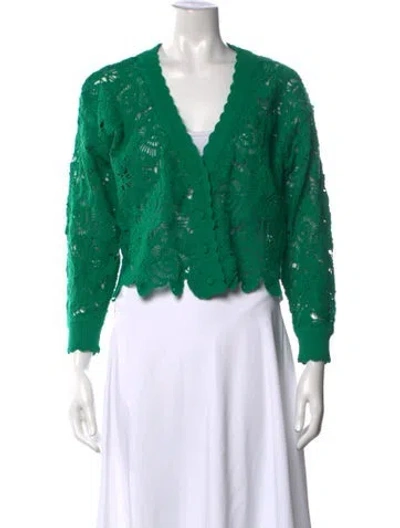 Pre-owned Farm Rio Patterned V-neck Sweater W/ Tags In Green