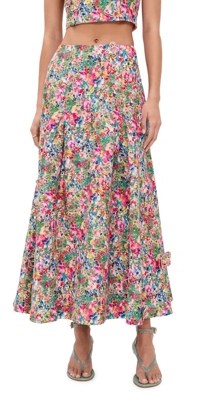 Farm Rio Peasant Floral Butterfly Maxi Skirt Peasant Floral Off-white In Multi