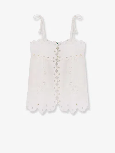 Farm Rio Perforated Linen Top In White