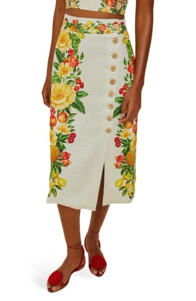 Farm Rio Picnic Flowers Button Midi Skirt