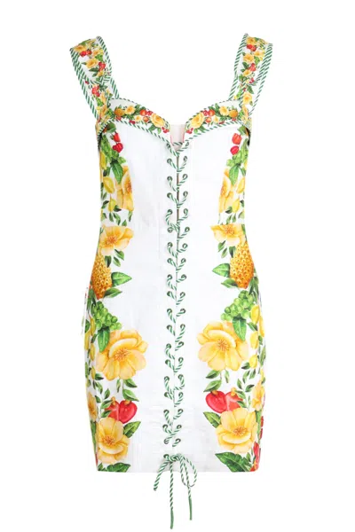 Farm Rio Picnic Flowers Off-white Sleeveless Mini Dress In Multi