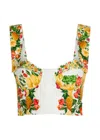 Farm Rio Womens Picnic Flowers Off-white Picnic Flowers Crop Linen Top In Multi