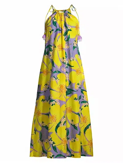 Farm Rio Women Cover Up Dress Pietra Floral Lilac Halter Sleeveless In Purple