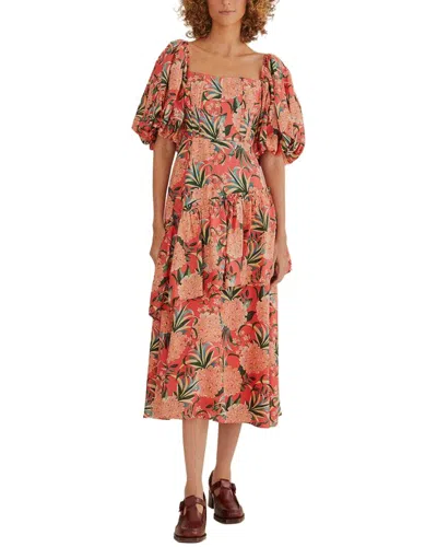 Farm Rio Pineapple Bloom Cut Out Midi Dress In Brown
