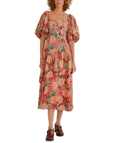 Farm Rio Pineapple Bloom Red Cut Out Midi Dress In Pink